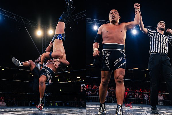 エチセロとのサブミッション合戦を制したザックが、IWGP 世界ヘビー級
