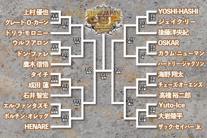 3月8日(日)尼崎大会の『NEW JAPAN CUP 2026』1回戦のカードが決定